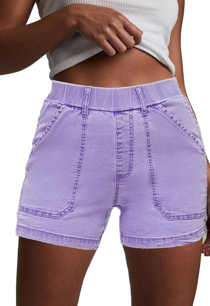 Womens Jean Shorts High Waisted Summer Cotton Elastic Waist Denim Shorts with Pockets