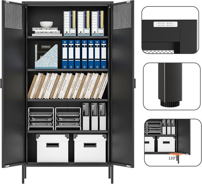 2 Door Storage Sideboard Metal Storage Cabinet with 2 Adjustable Shelf
