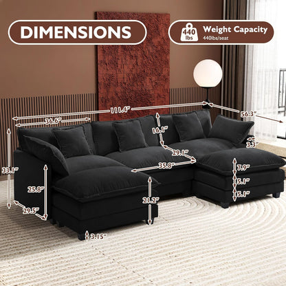 146" U-Shaped Modern Sofa Modular Sectional Cloud Couch