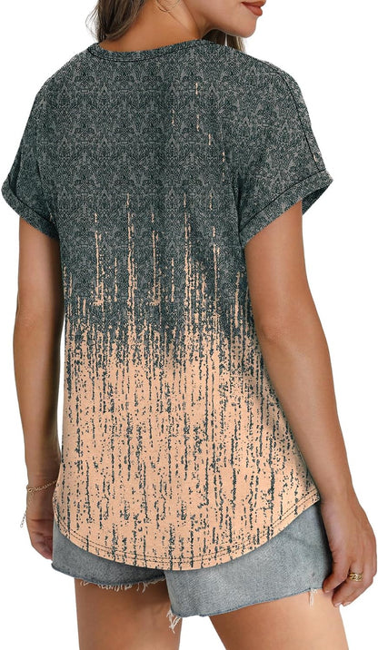 Womens T Shirts Crew Neck Rolled Short Sleeve Basic Summer Tees Curved Hem