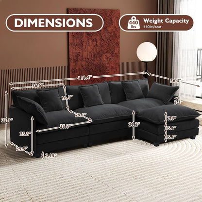 146" U-Shaped Modern Sofa Modular Sectional Cloud Couch