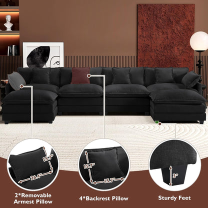 146" U-Shaped Modern Sofa Modular Sectional Cloud Couch