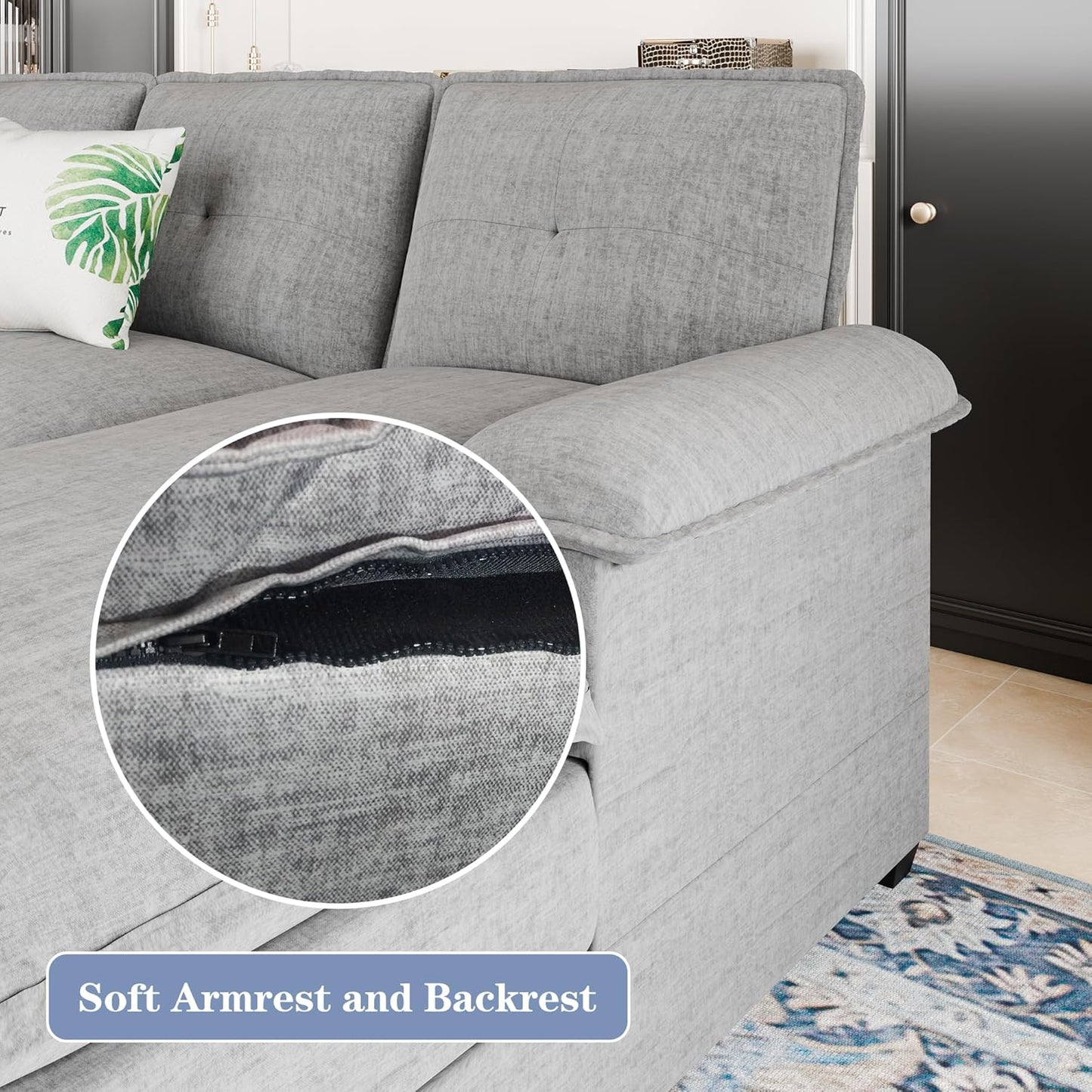 110 Inch U Shaped Sectional Sofa with Double Chaise Black