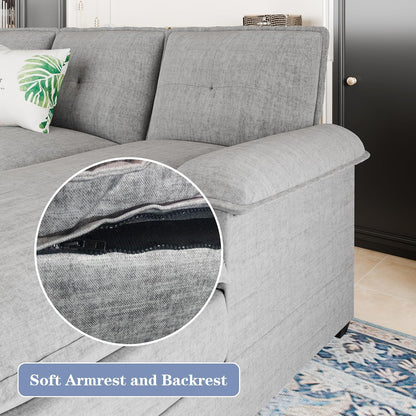 110 Inch U Shaped Sectional Sofa with Double Chaise Black