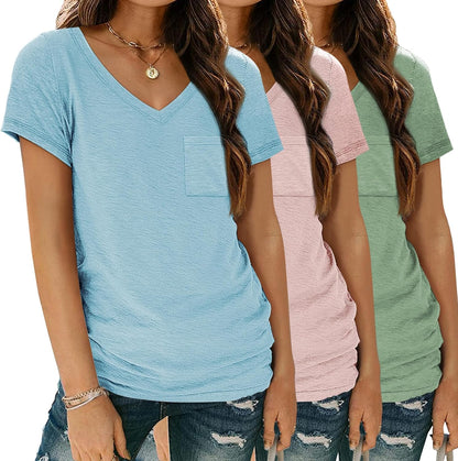 3 Pack Womens V Neck T Shirts Short Sleeve Tees