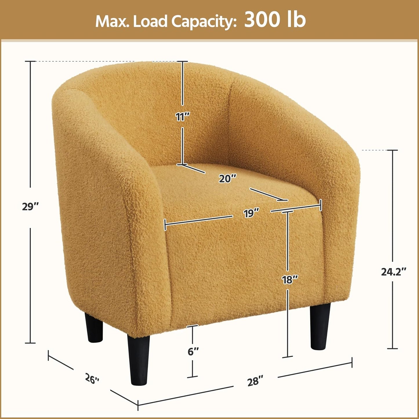 Yaheetech Accent Barrel Chair Boucle Fabric Club Chair