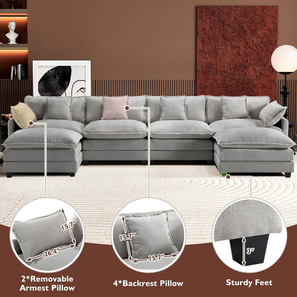 146" U-Shaped Modern Sofa Modular Sectional Cloud Couch