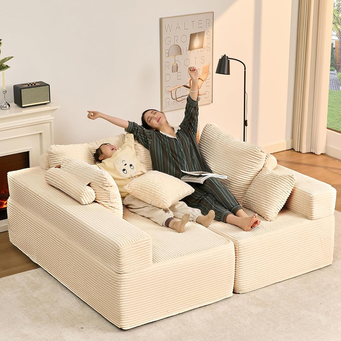 107" Boneless Couch with Deep Seat Cloud Sectional Couch for Living Room