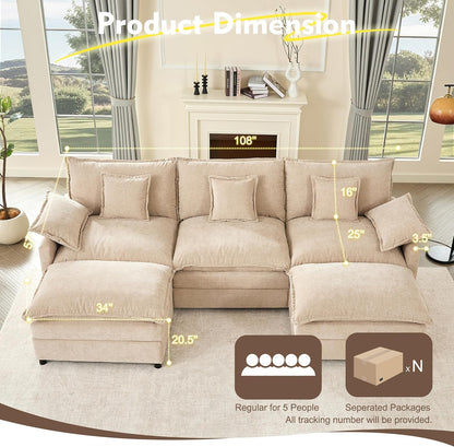 108" U Shaped Couch Modular Sectional Sofa