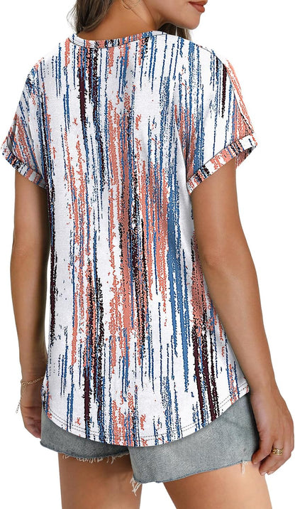 Womens T Shirts Crew Neck Rolled Short Sleeve Basic Summer Tees Curved Hem