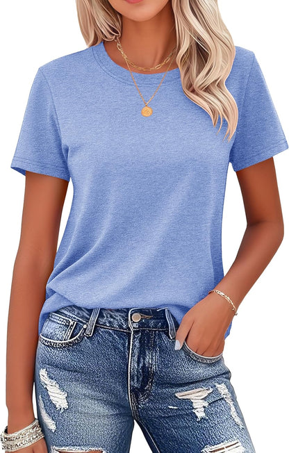 Women's Cotton T-Shirts Short-Sleeve Shirts Crew-Neck Tops