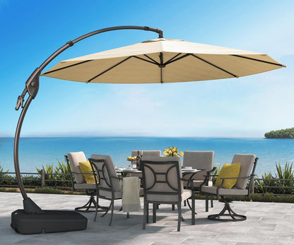 12FT Outdoor Offset Cantilever Umbrella with Base Champagne