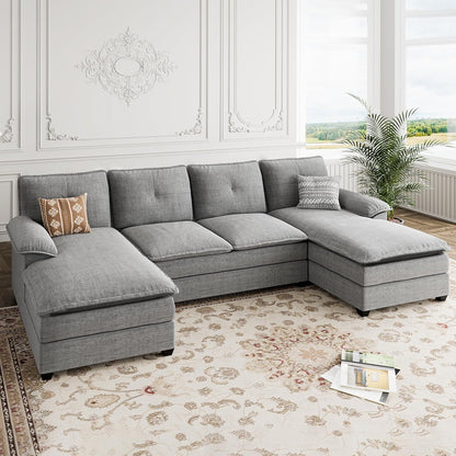 110 Inch U Shaped Sectional Sofa with Double Chaise Black