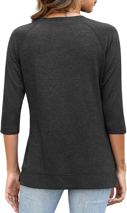 3/4 Sleeve Crew Neck Shirts Loose Fit Tunic Blouses Summer Tees