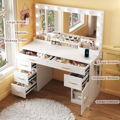 Vanity Desk with Mirror and Lights 39.3in Makeup Vanity with Large Mirror