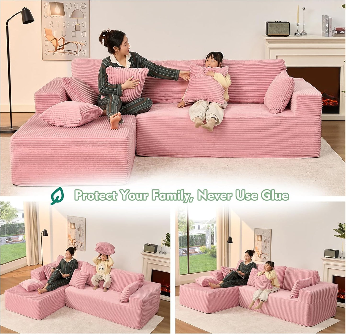 107" Boneless Couch with Deep Seat Cloud Sectional Couch for Living Room