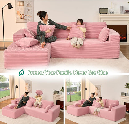 107" Boneless Couch with Deep Seat Cloud Sectional Couch for Living Room