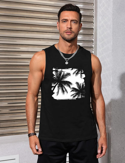Mens Tank Tops Beach Summer Sleeveless Shirts Graphic Palm Tree Vacation