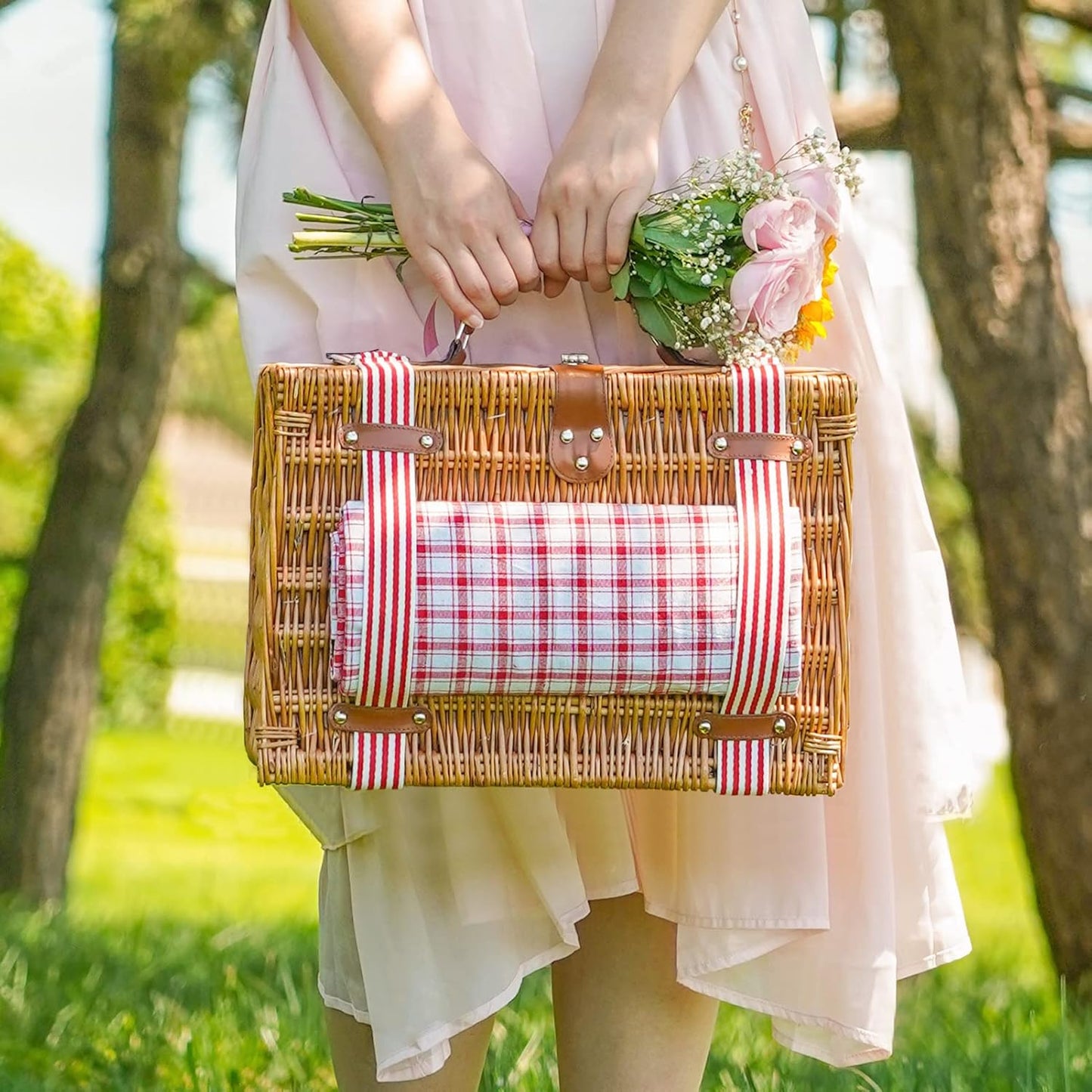 19Pcs Picnic Basket for 2 with Blanket