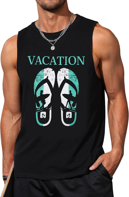 Mens Tank Tops Beach Summer Sleeveless Shirts Graphic Palm Tree Vacation