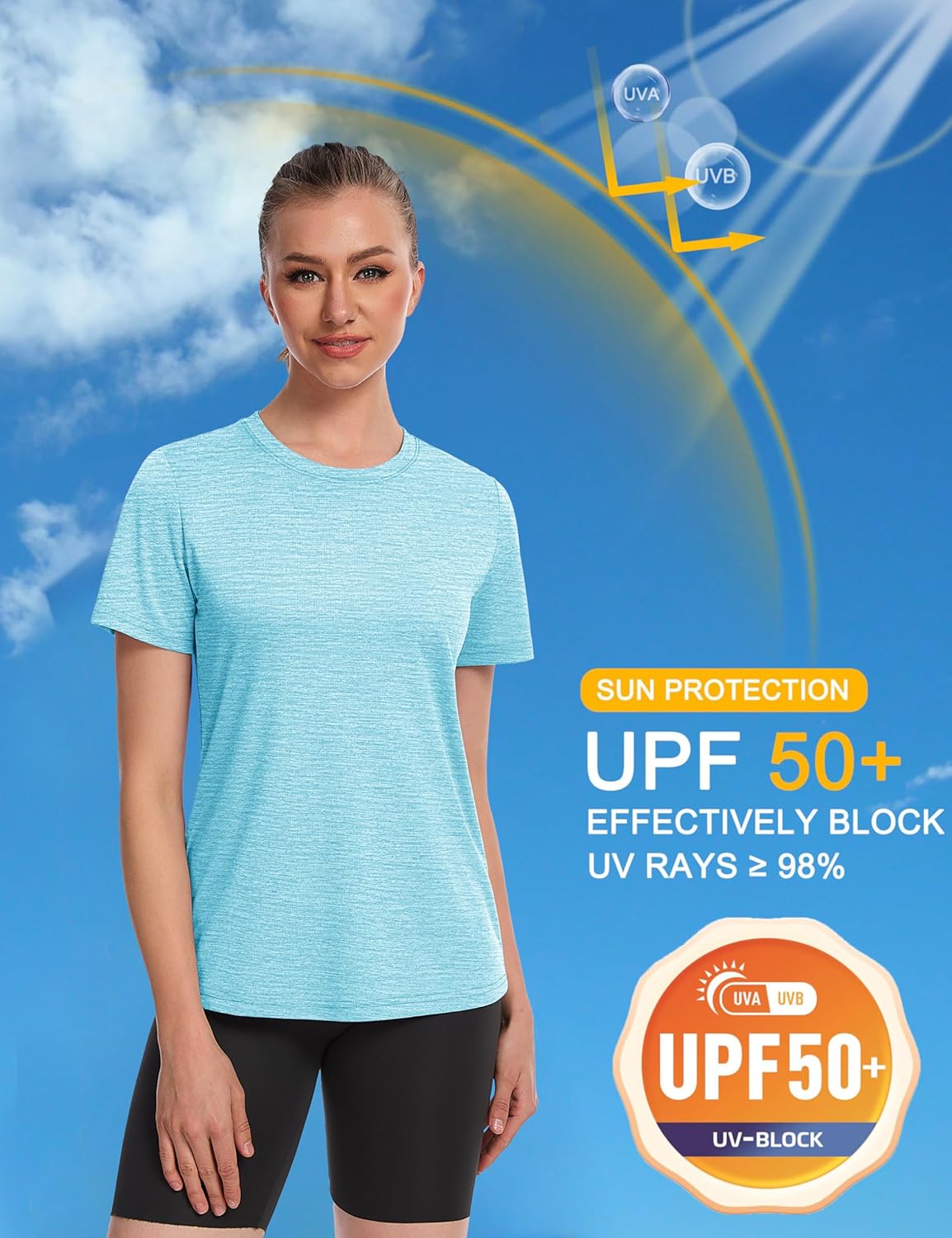 Women's Short Sleeve T Shirts UPF 50+ Sun Protection Athletic Running Workout Tee Tops