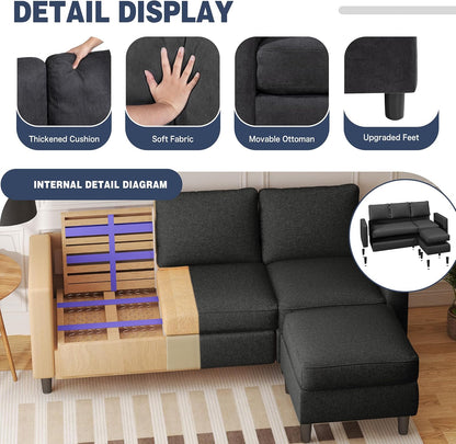 110 Inch U Shaped Sectional Sofa with Double Chaise Black