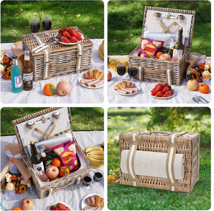 19Pcs Picnic Basket for 2 with Blanket