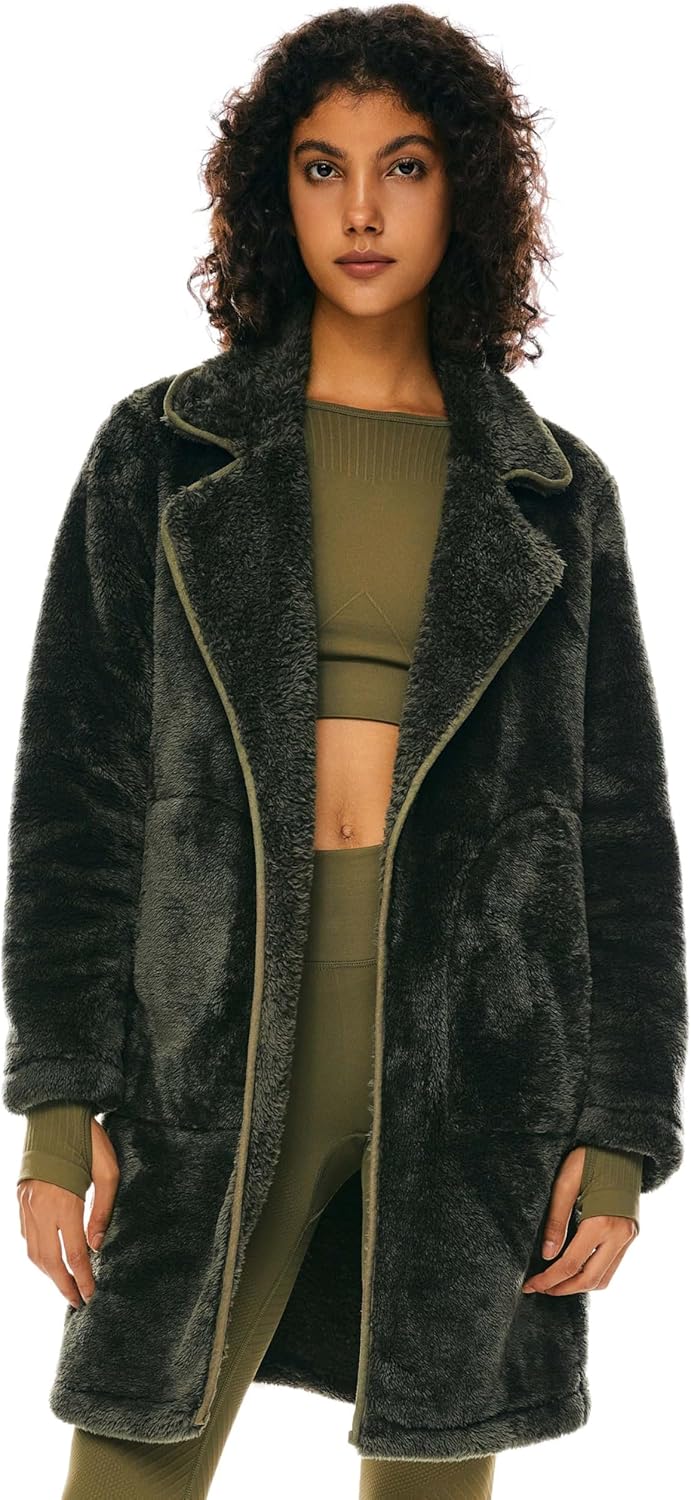 Women’s Fuzzy Fleece Faux Fur Jacket with Pockets Open Front