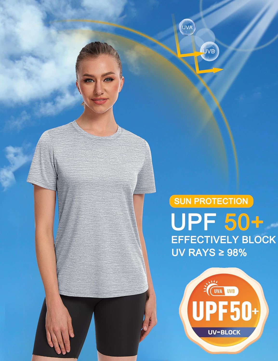 Women's Short Sleeve T Shirts UPF 50+ Sun Protection Athletic Running Workout Tee Tops