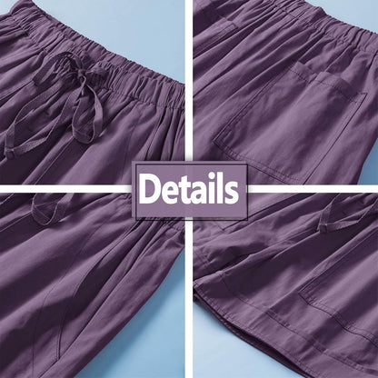 Womens Shorts Summer Comfy Cotton Elastic Waist Drawstring Casual Shorts with Pockets