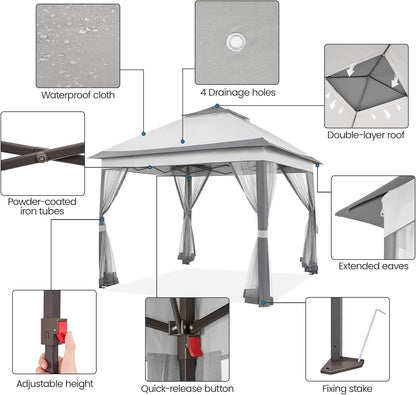 11x11 Pop Up Gazebo Canopy Tent with Mesh Netting and Sandbags