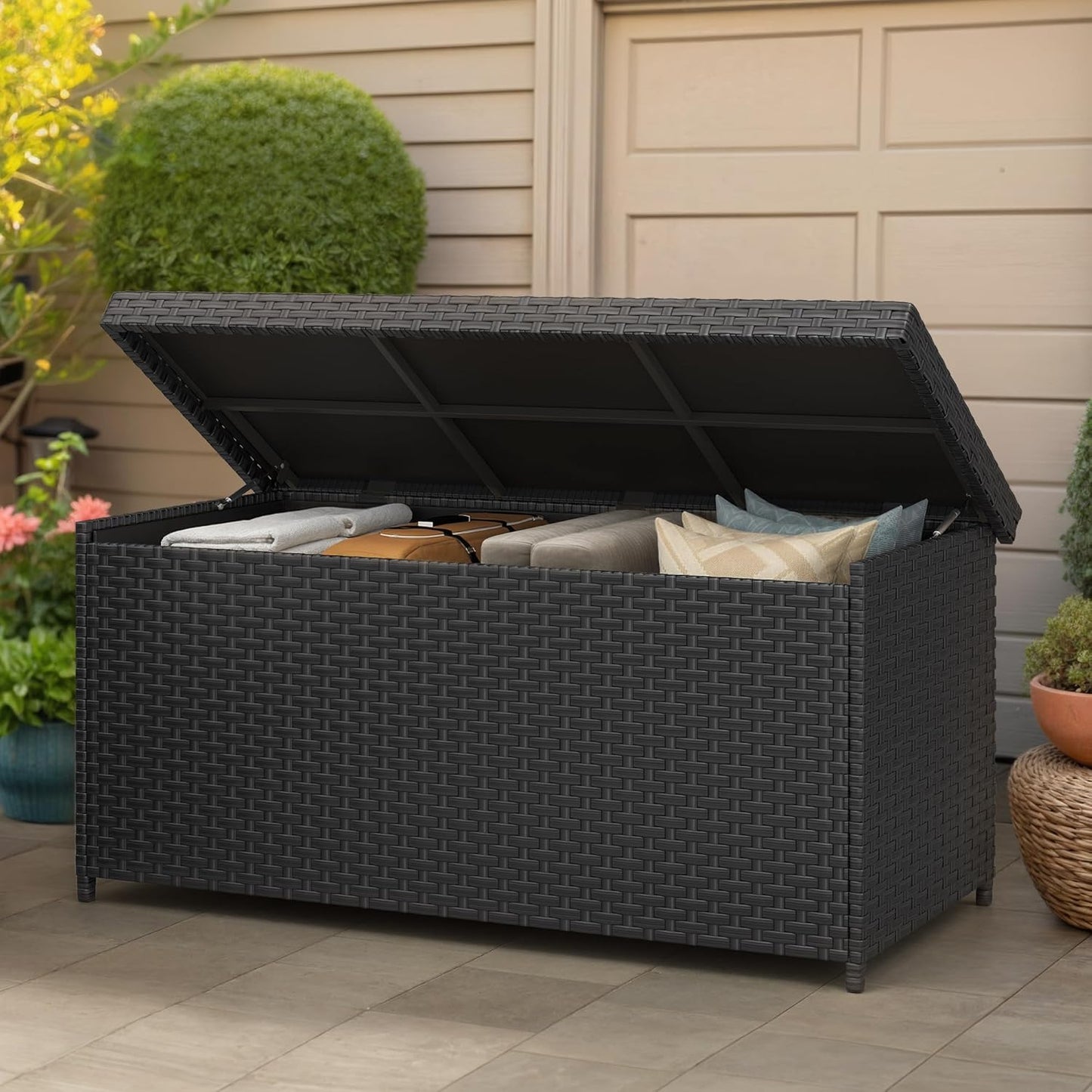 230 Gallon Deck Box XXL Wicker Outdoor Storage Box