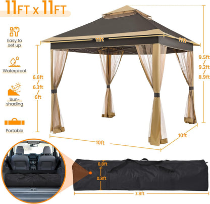 11x11 Pop Up Gazebo Canopy Tent with Mesh Netting and Sandbags