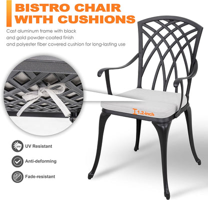 NUU GARDEN Bistro Set 3 Piece Outdoor Cast Aluminum Patio Bistro Set