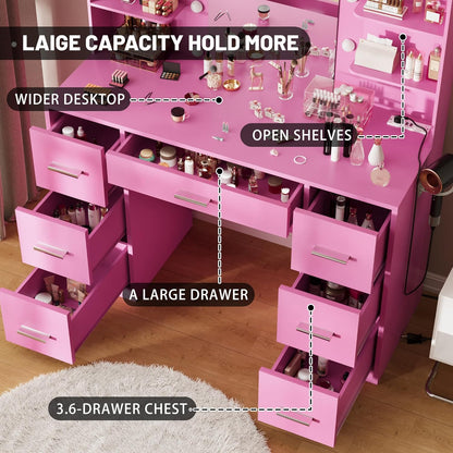 Furmax Vanity Desk with Mirror LED Lights and Power Outlet Makeup Vanity Table