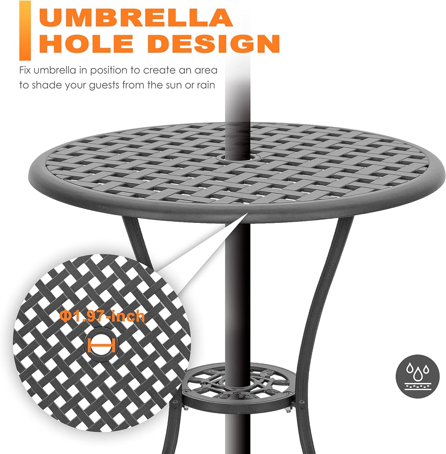 NUU GARDEN Bistro Set 3 Piece Outdoor Cast Aluminum Patio Bistro Set