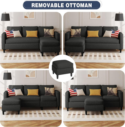 110 Inch U Shaped Sectional Sofa with Double Chaise Black