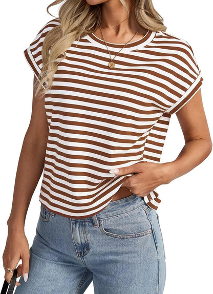 Womens Cap Sleeve Crop Tops Cotton T Shirts