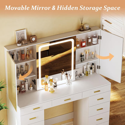 Vanity Desk with Mirror and Lights 39.3in Makeup Vanity with Large Mirror