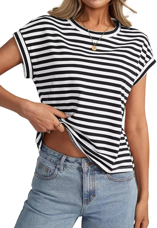 Womens Cap Sleeve Crop Tops Cotton T Shirts