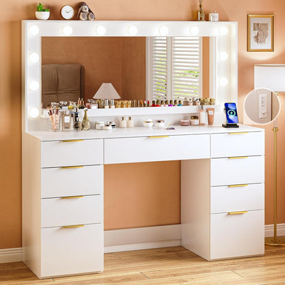 Vanity Desk with Mirror and Lights 39.3in Makeup Vanity with Large Mirror
