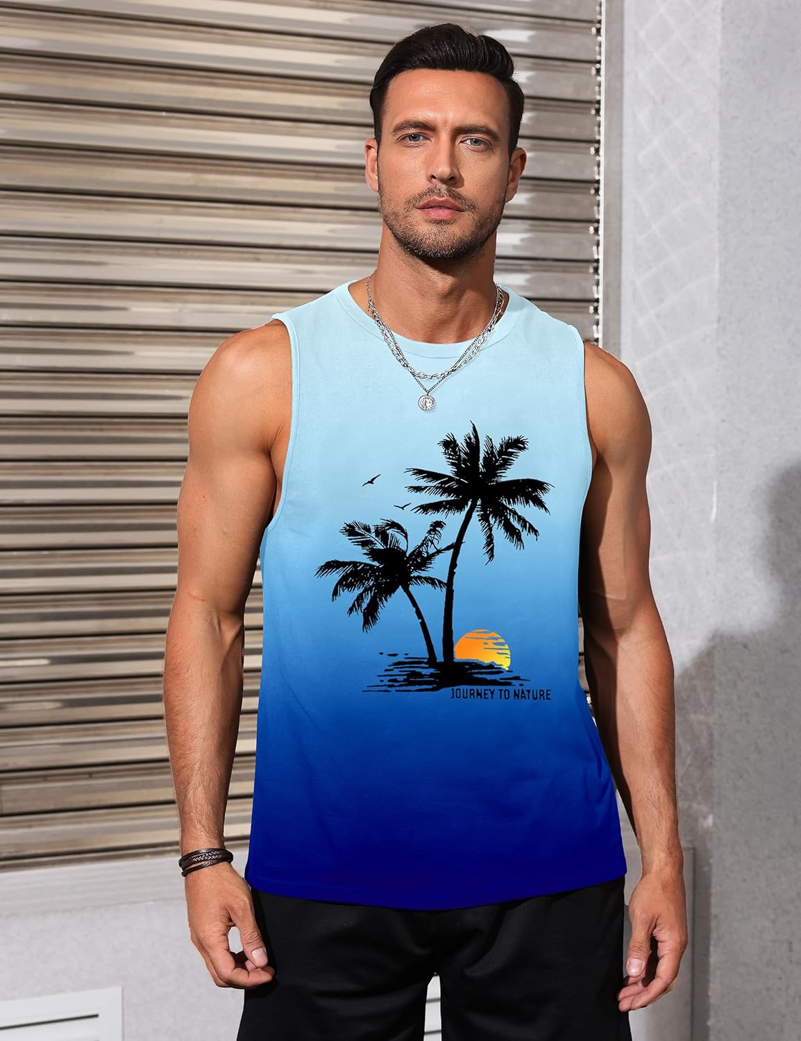 Mens Tank Tops Beach Summer Sleeveless Shirts Graphic Palm Tree Vacation