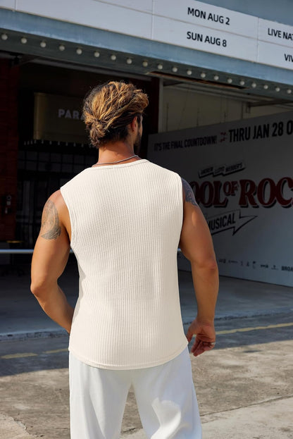 Mens Casual Tank Tops Waffle Knit Sleeveless Shirt Breathable Tank Shirts