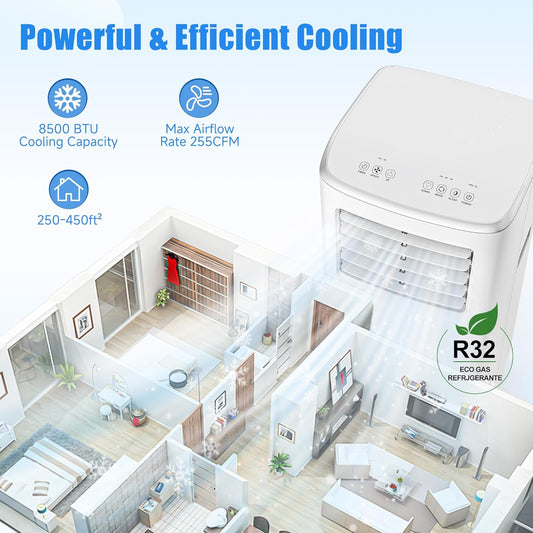 12000 BTU Portable Air Conditioner 3 in 1 AC Dehumidifier Fan with Timer Remote for Rooms