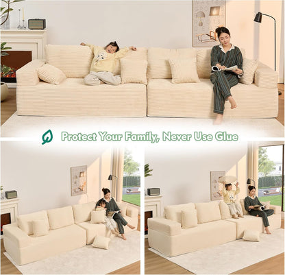 107" Boneless Couch with Deep Seat Cloud Sectional Couch for Living Room