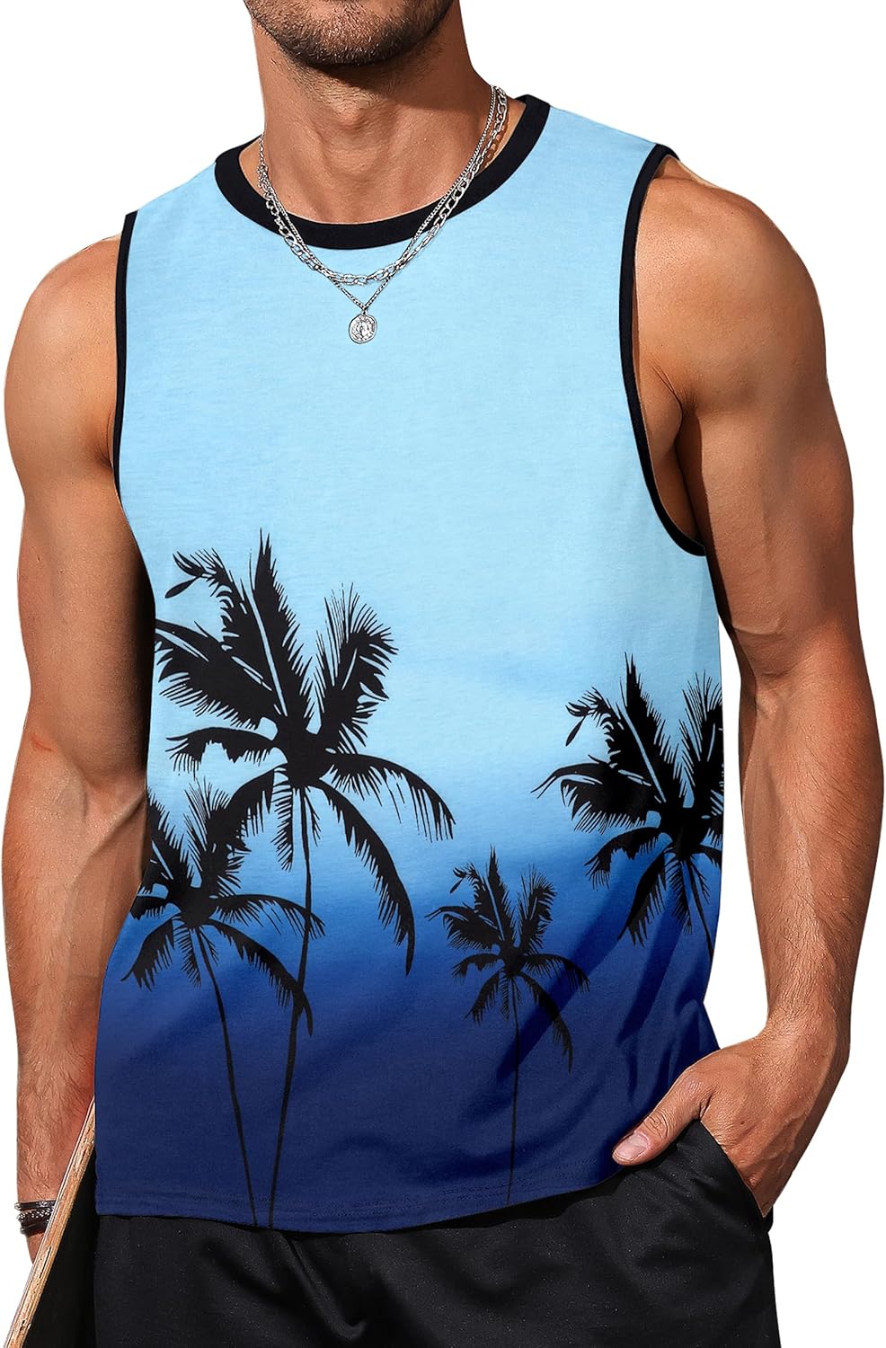 Mens Tank Tops Beach Summer Sleeveless Shirts Graphic Palm Tree Vacation