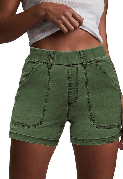 Womens Jean Shorts High Waisted Summer Cotton Elastic Waist Denim Shorts with Pockets