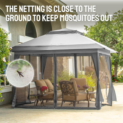 13x13 Pop Up Gazebo Canopy Tent with Wheeled Storage Bag Grey