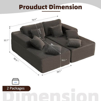 107" Boneless Couch with Deep Seat Cloud Sectional Couch for Living Room