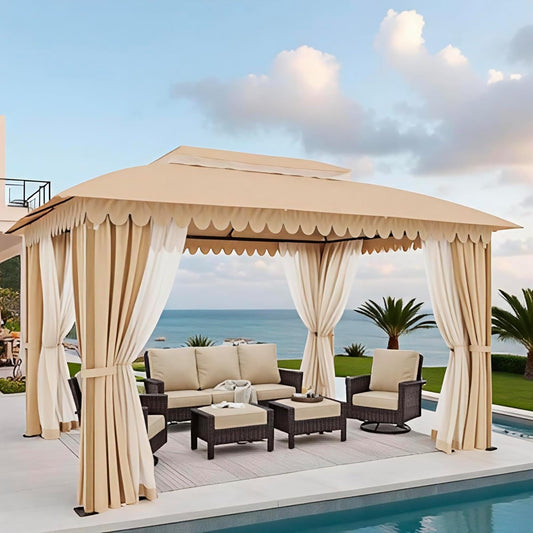 10x13 Outdoor with Screened Double Roof Heavy-Duty Patio Canopy Tent Dark Blue